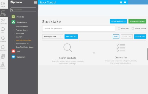 Epos Now stocktake search by product screen