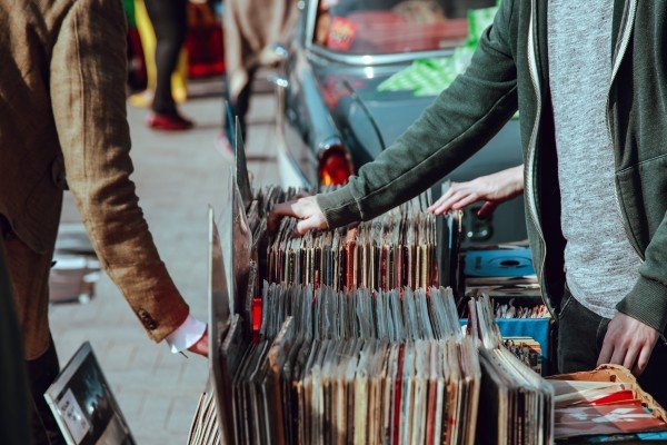 people shopping for records outside 