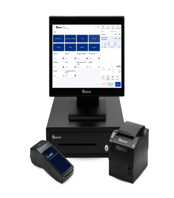 An Epos Now complete solution including a terminal, a receipt printer, and a cash draw